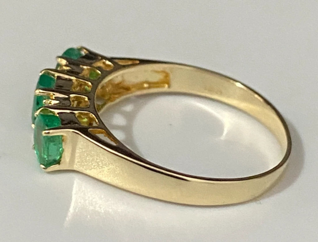 18K Yellow Gold W/ Emerald & CZ Three Stone Ring Size L - 5 1/2