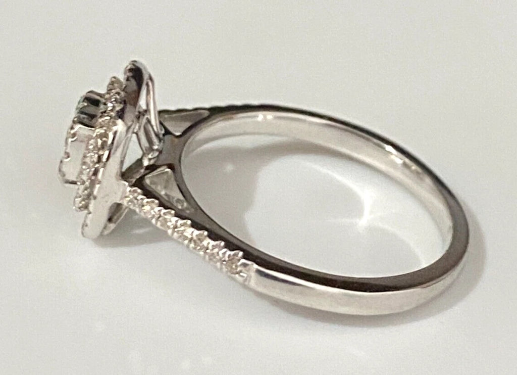 9K White Gold & 0.50CT Diamond Double Halo Engagement Ring Size P - 7 1/2