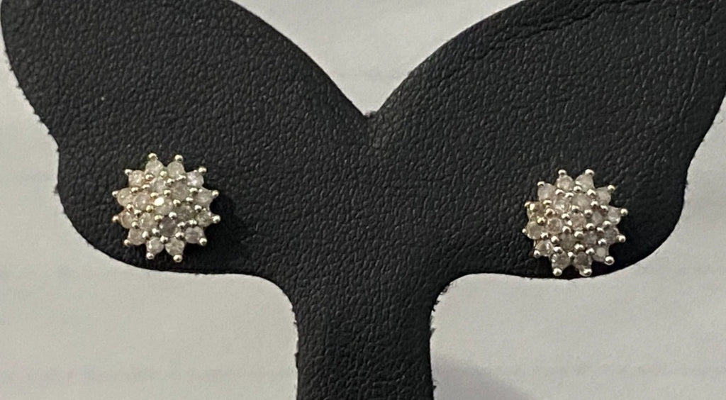 9K Yellow Gold & 0.25CT Diamond Cluster Stud Earrings