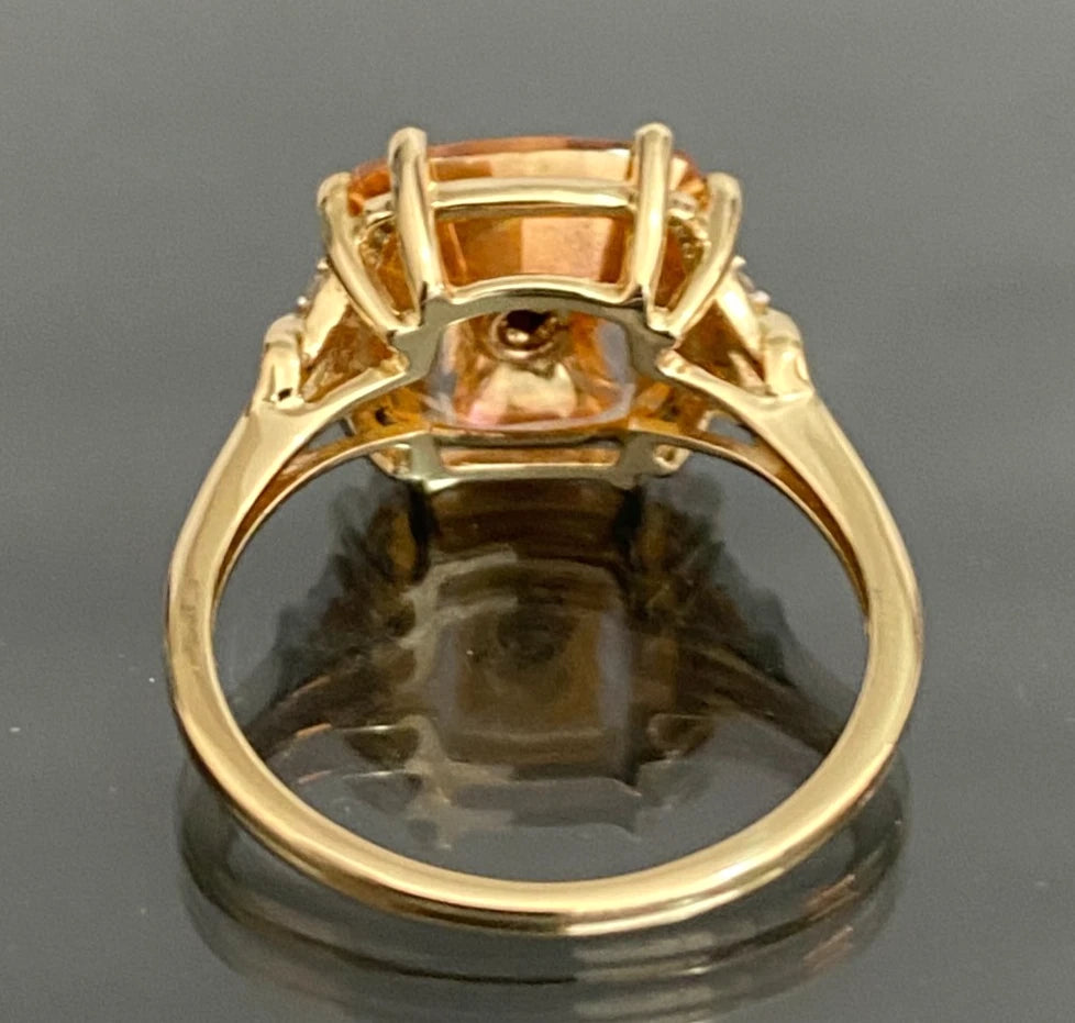 10K Yellow Gold Quasar Cut Orange Quartz Diamond Cocktail Ring Size N (US 6.75)