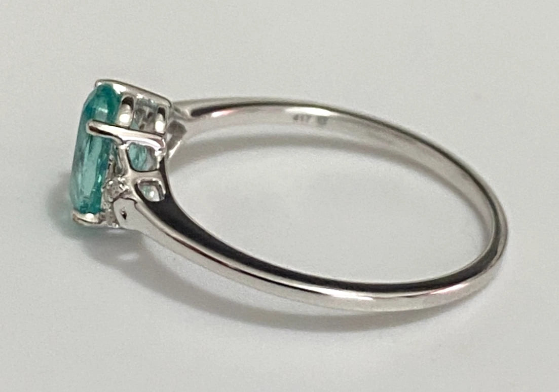 10K White Gold W/ Apatite & Diamond Ring - Size P (US 7.75)
