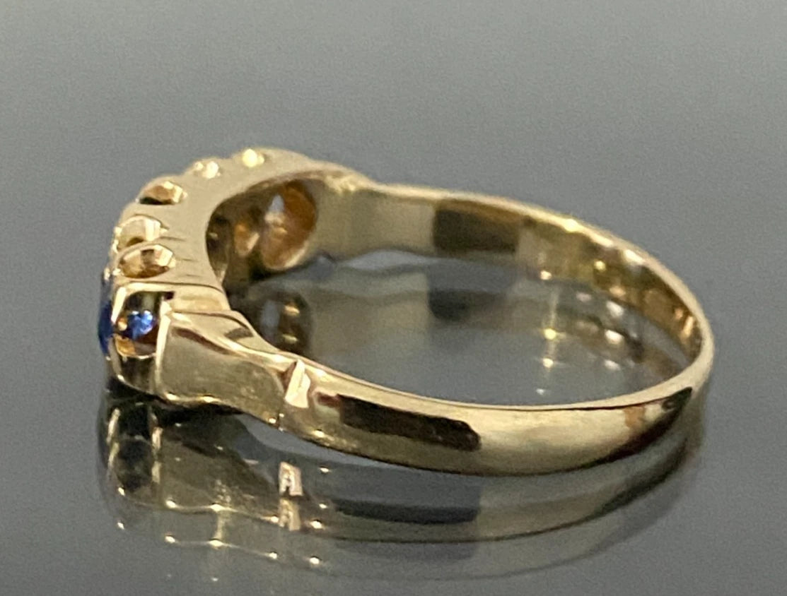 Edwardian 18K Yellow Gold W/ Sapphire & Diamond Ring Size N - 6 3/4