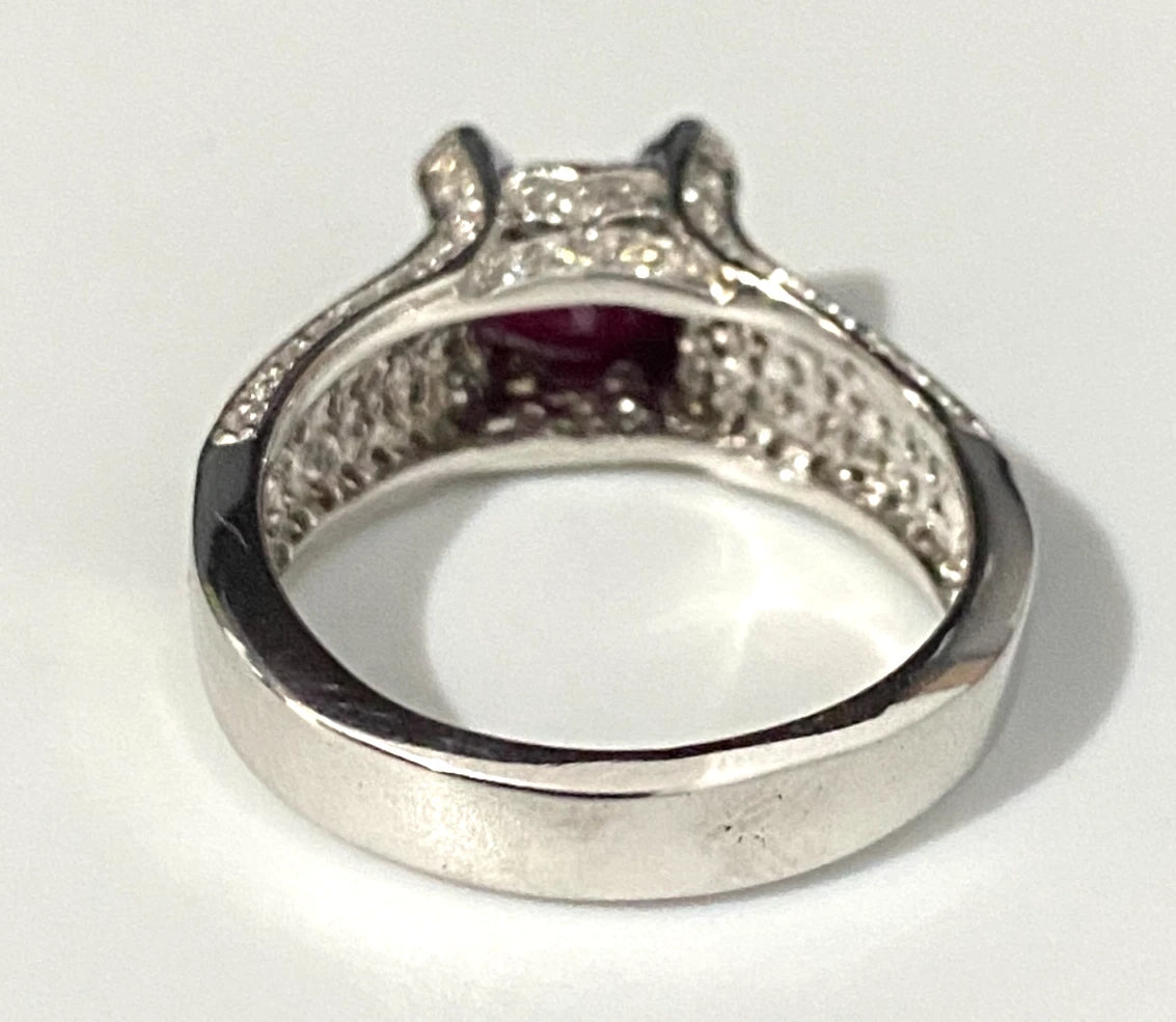 14K White Gold W/ Ruby & 0.70CT Diamond Ring Size P - 7 3/4