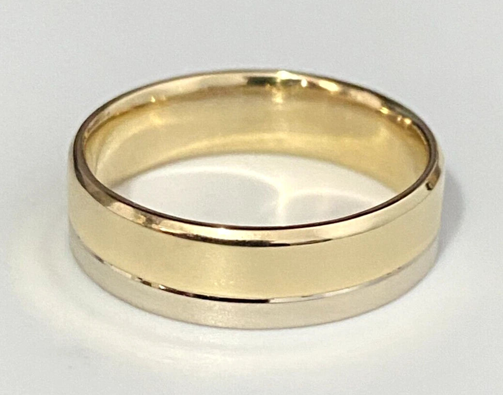 14K Two Color Gold Wedding Band Ring Size S - 9 1/8