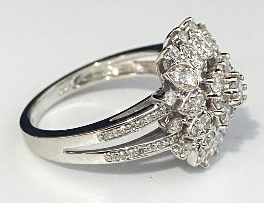 10K White Gold & 1.0CT Diamond Cluster Ring Size N 1/2 - 6 3/4