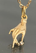 14K Solid Yellow Gold Diamond Figural Hand Pendant / Charm