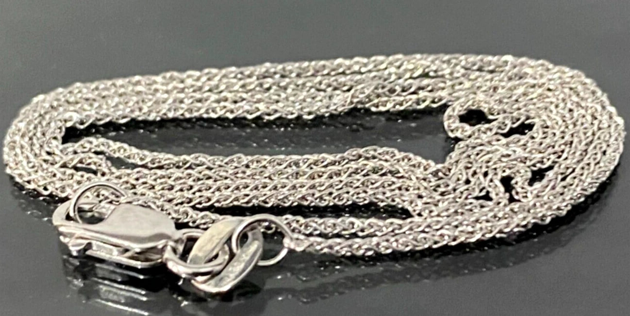 18K White Gold Wheat Link Chain Necklace 45cm Long