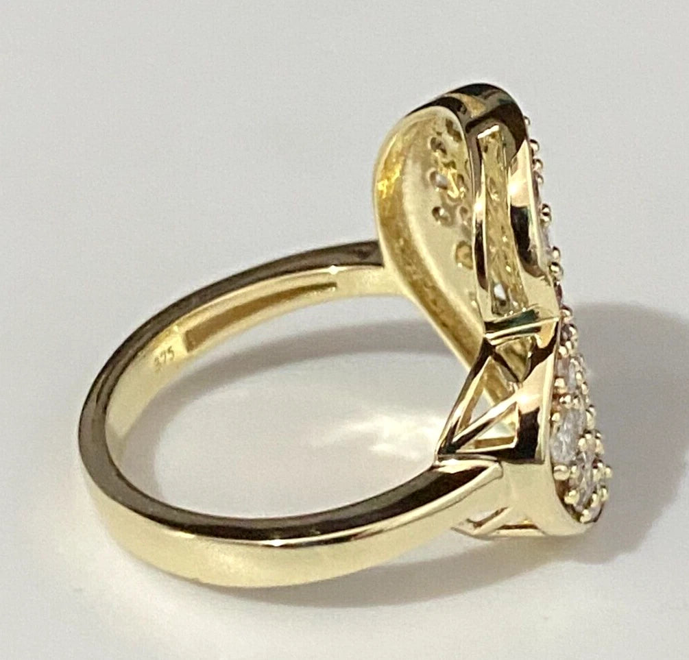 9K Yellow Gold &1.20CT Diamond Heart Shape Love Ring Size N - 6 1/2
