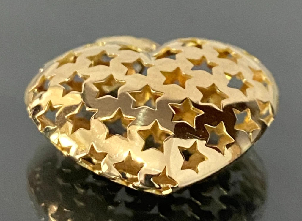 Italian 18K Yellow Gold Star Heart Pendant 30.50mm High