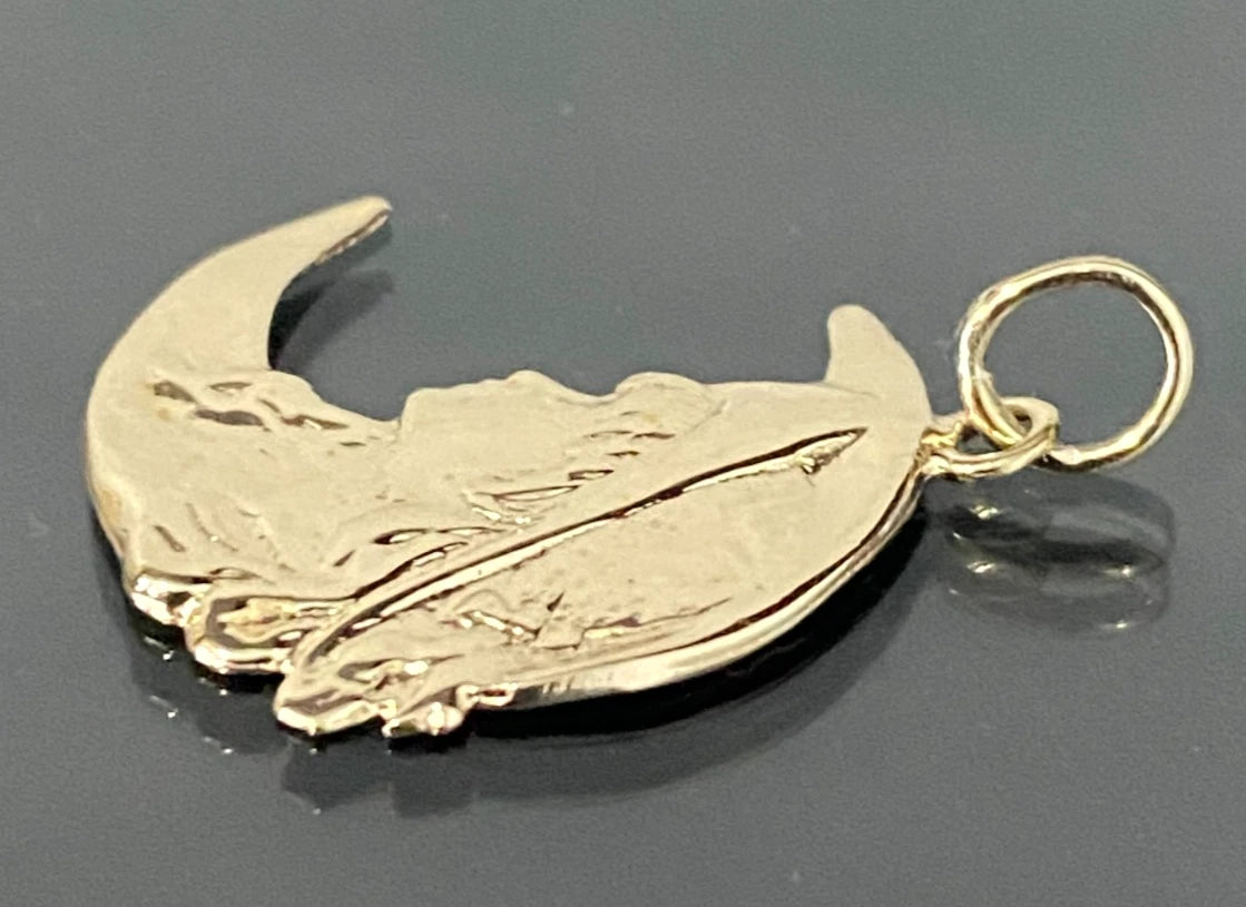 9ct Yellow Gold Lady Crescent Moon Charm / Pendant – 27mm