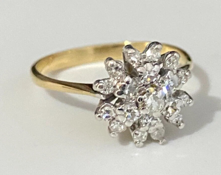 18K Yellow Gold & 0.30CT Diamond Cluster Ring Size M - 6