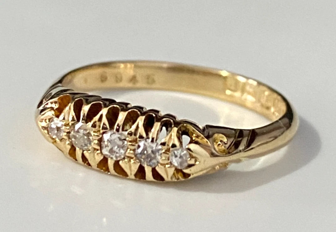 Antique 18K Yellow Gold & Old Mine Diamond Ring C1916 Size M - 6 1/4