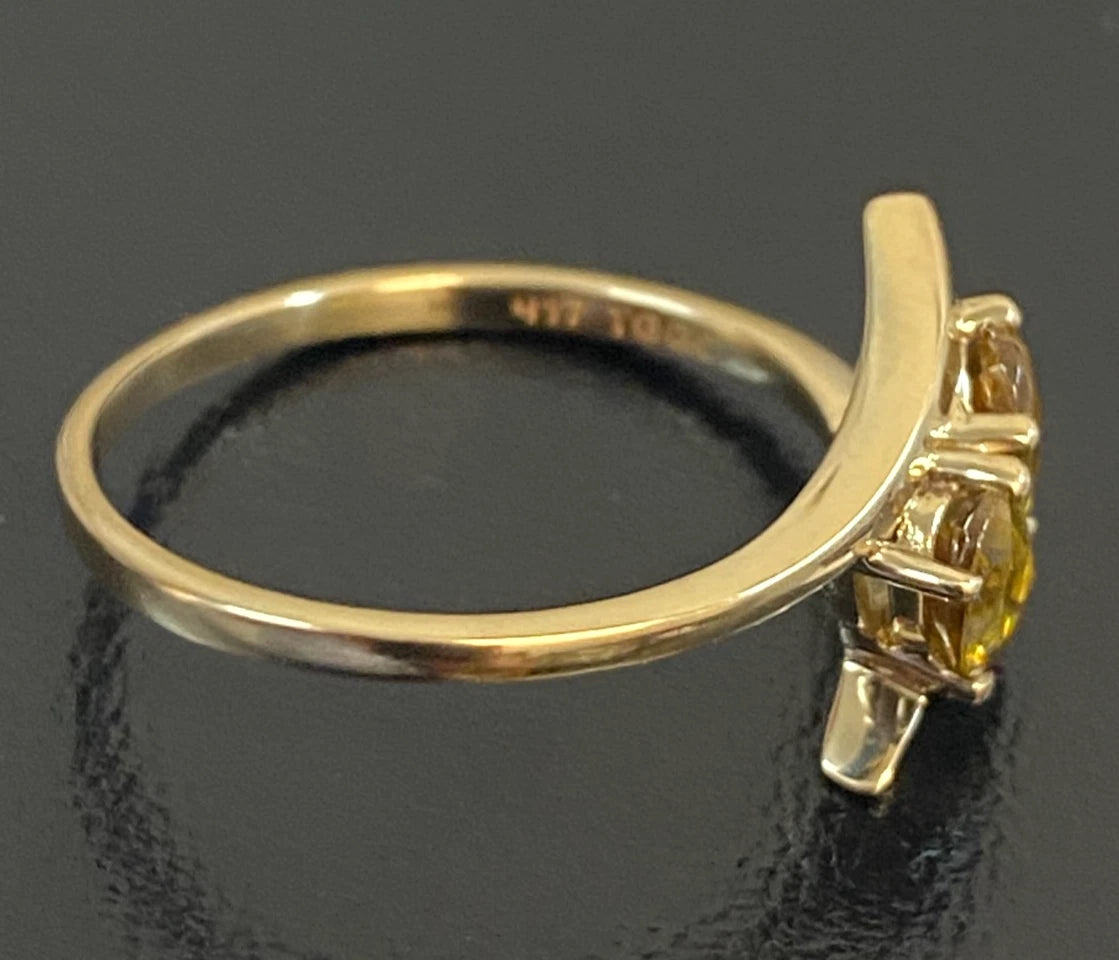 10ct Yellow Gold Two Stone Yellow Sphene Bypass Ring Size P (US 7 3/4)