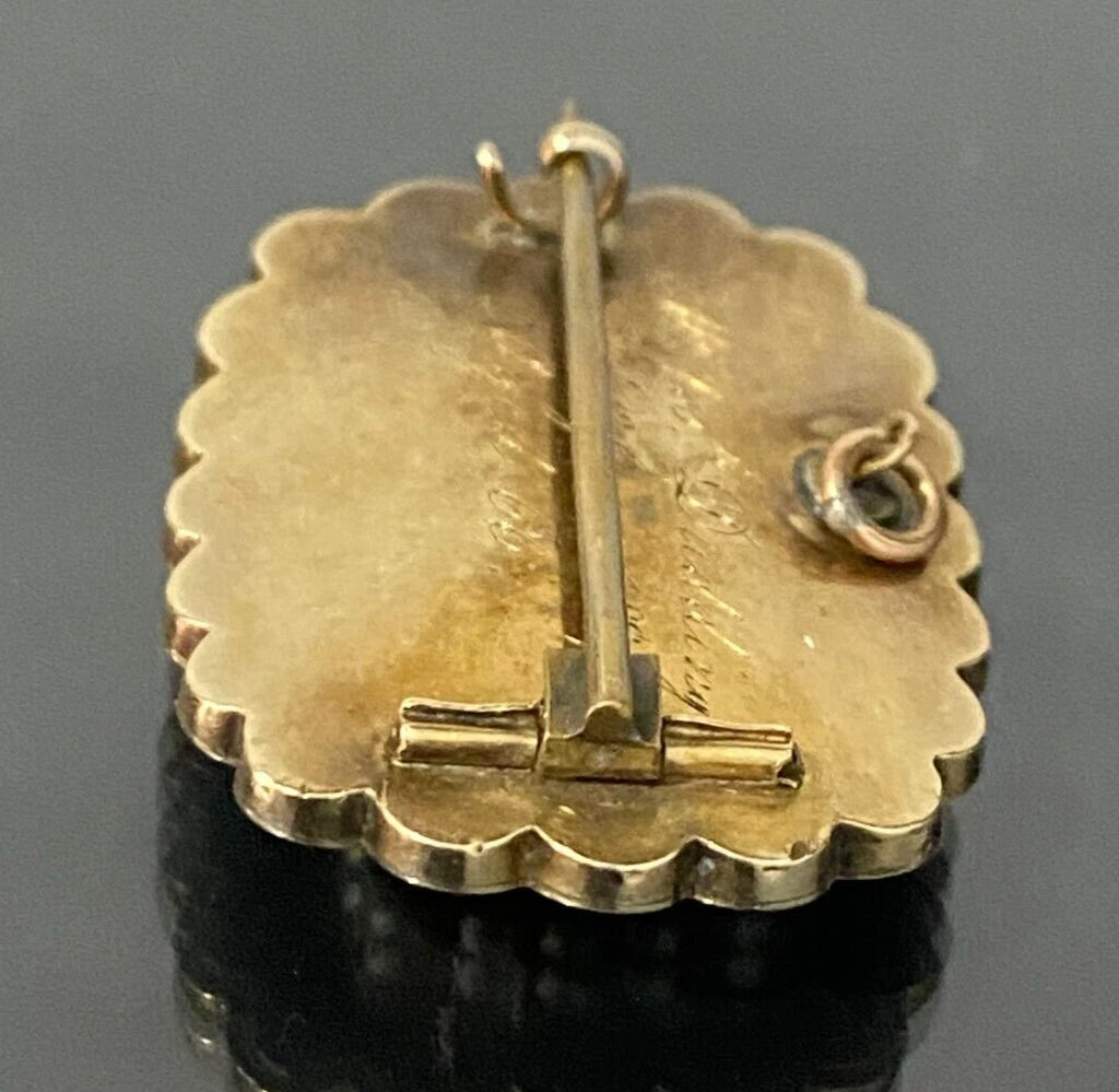 GEORGIAN 12K Gold W/ Pearl & Woven Hairwork Mourning Pendant / Brooch 32.30mm