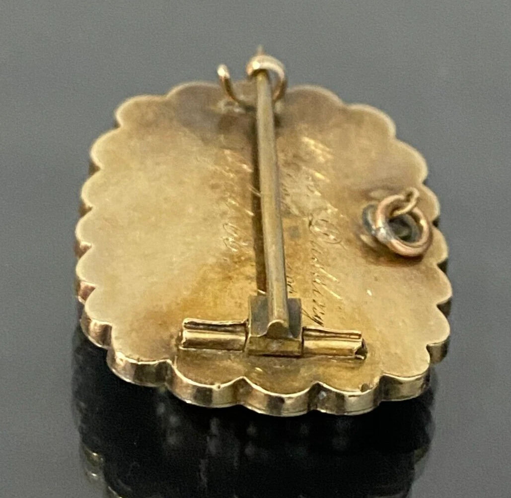 GEORGIAN 12K Gold W/ Pearl & Woven Hairwork Mourning Pendant / Brooch 32.30mm