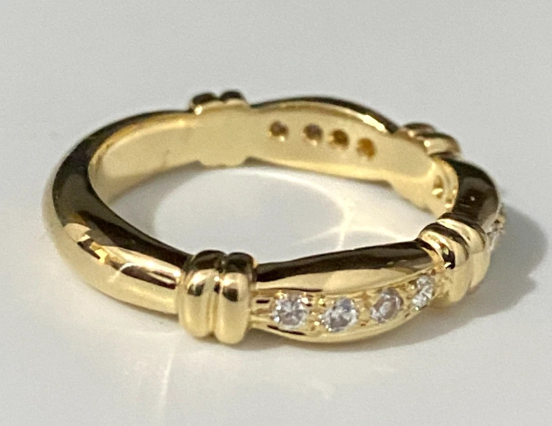 18K Yellow Gold & 0.25CT Diamond Wedding Band Ring Size O - 7 1/4