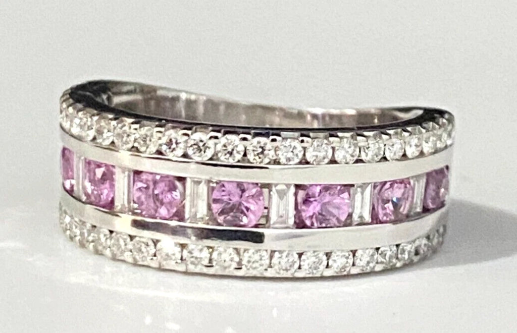 9K White Gold W/ Pink Sapphire & 0.60CT Diamond Ring Size M 1/2 - 6 1/4