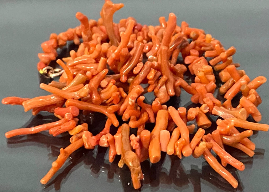 Red Coral Branch Single-Strand Necklace W/ 9K Yellow Gold Clasp 50cm Long