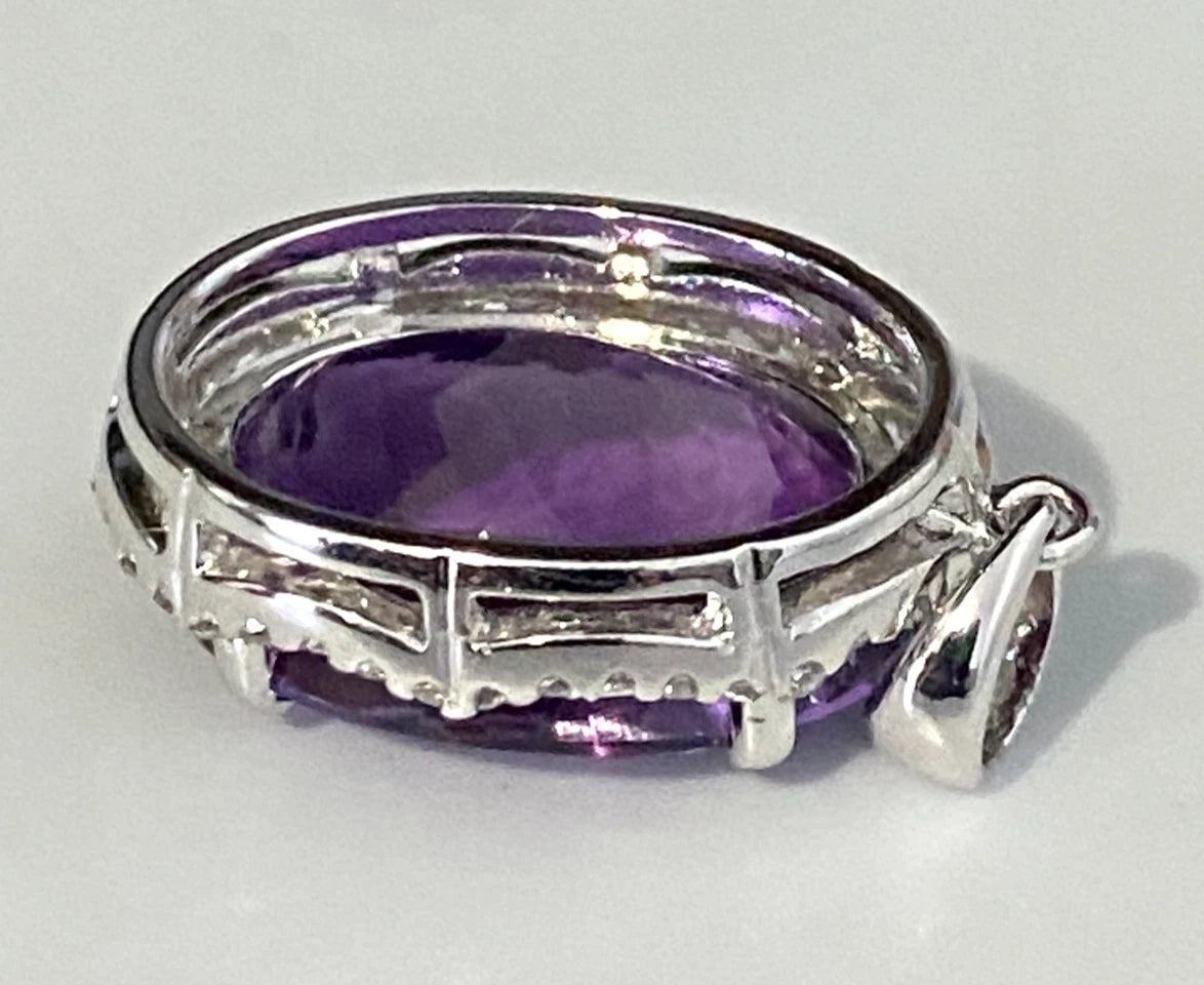 18K White Gold With 10.0CT Amethyst & Diamond Pendant 29.0mm High