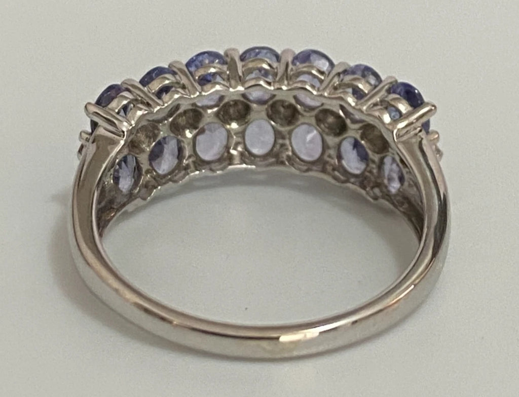9K White Gold Tanzanite & Diamond Double Row Ring Size O (US 7.25)