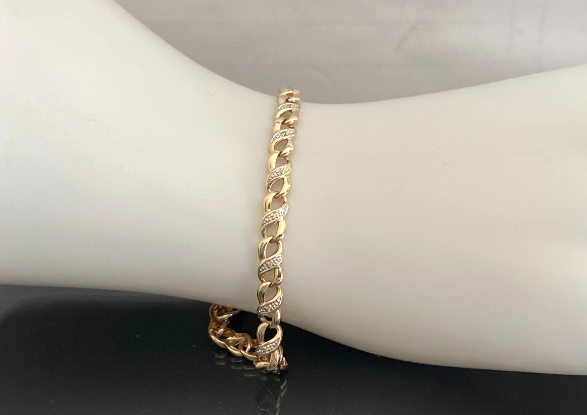 9K Yellow Gold Diamond Infinity Bracelet 20cm Long
