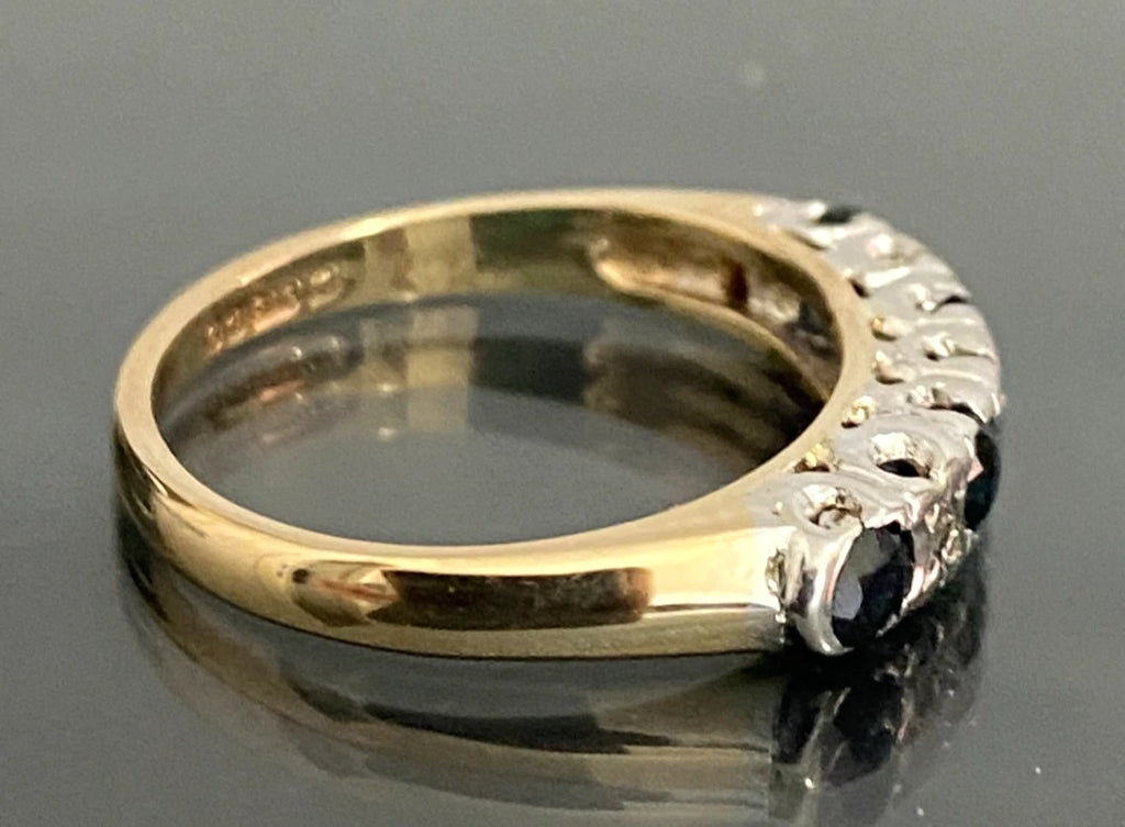 Vintage 1978 9ct Gold Sapphire & Diamond Ring Size N (US 6.75)