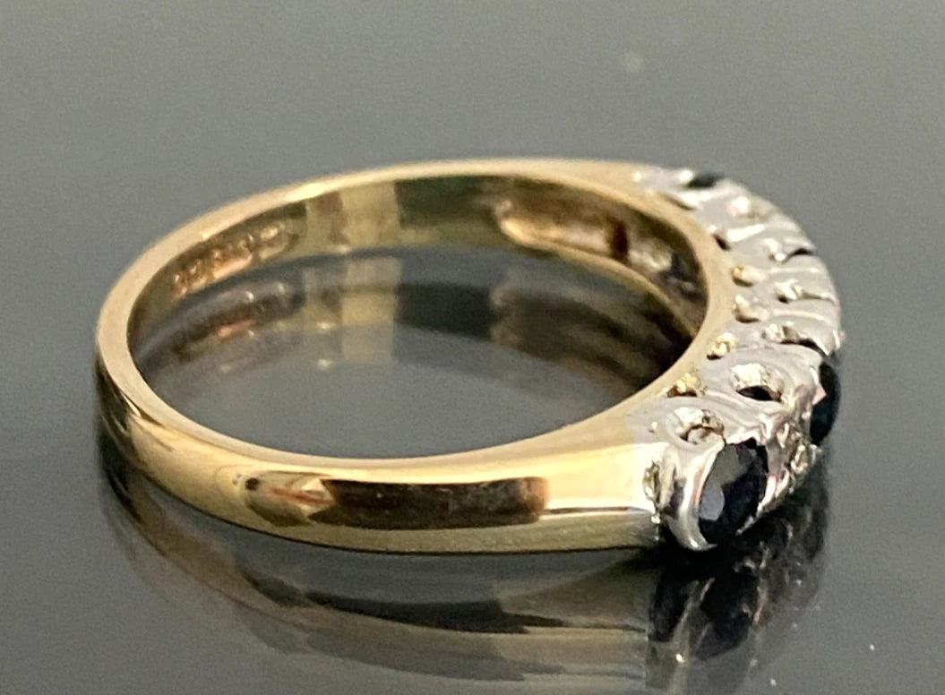 Vintage 1978 9ct Gold Sapphire & Diamond Ring Size N (US 6.75)