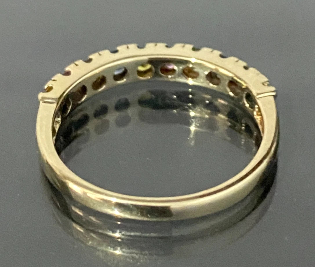 9K Yellow Gold W/Vari-hue Sapphire Eternity Ring Size M 1/2 - 6 1/2