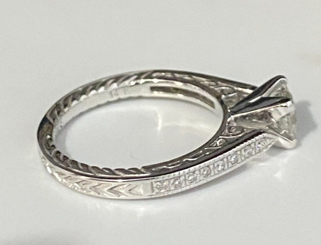 14K White Gold & 0.80CT GIA Diamond Engagement Ring Size J 1/2 - 5