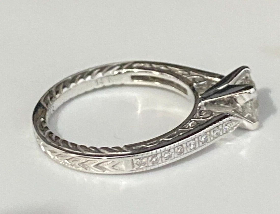 14K White Gold & 0.80CT GIA Diamond Engagement Ring Size J 1/2 - 5