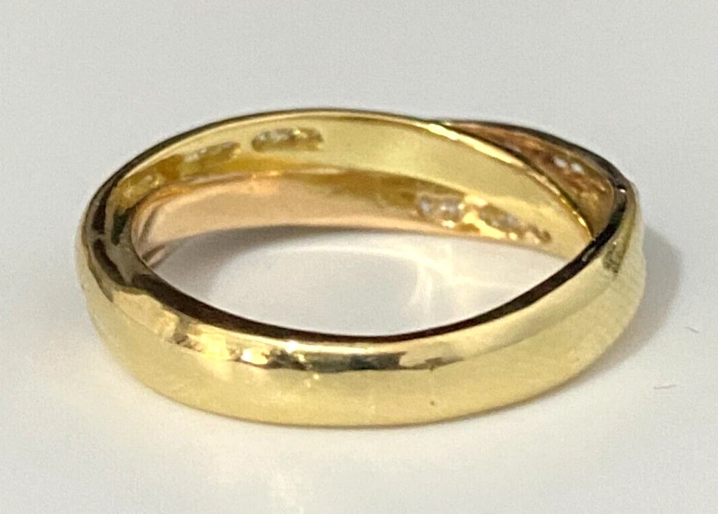 18K Yellow Gold & 0.40CT Diamond Crossover Band Ring Size M 1/2 - 6 1/4