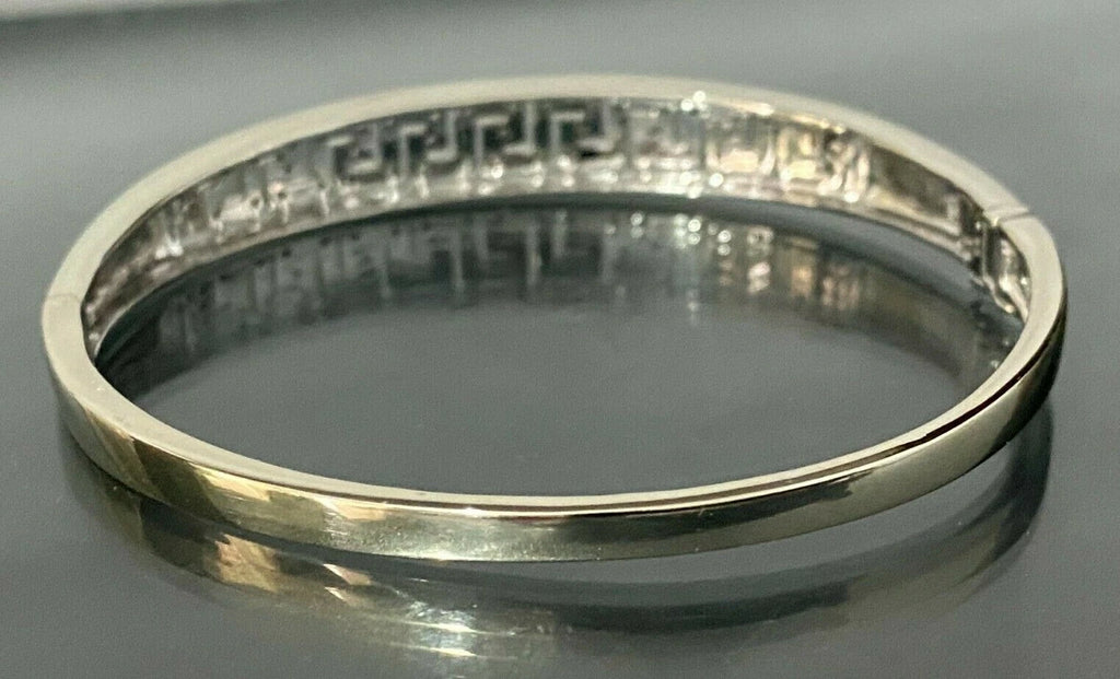 9K White Gold & 0.25CT Diamond Greek Key Hinged Bangle 60mm