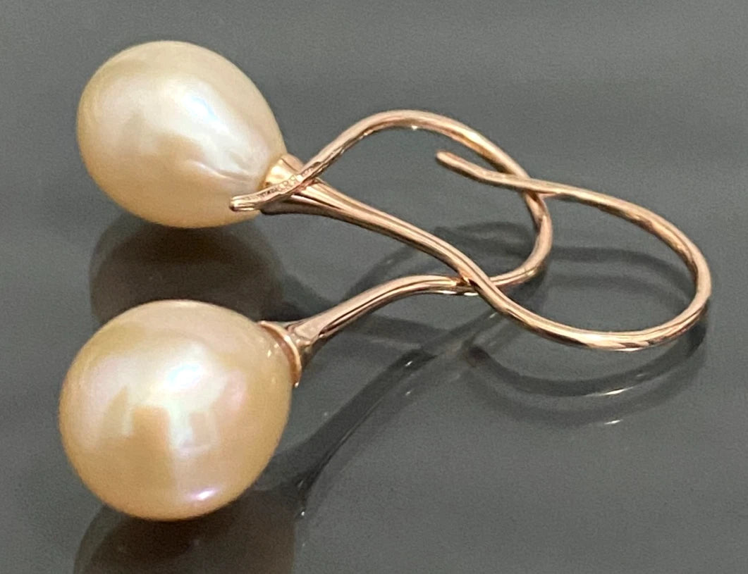 14K Rose Gold Pink Pearl Drop Earrings - 30.50mm High