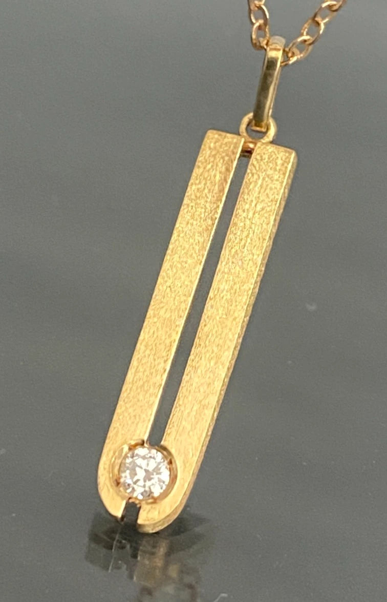 18K Yellow Gold Diamond Geometric Bar Pendant