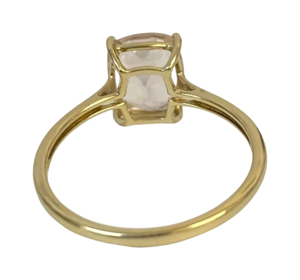 10ct Yellow Gold Pink Cushion Morganite Ring 10x8mm Size R 1/2 (US 9)
