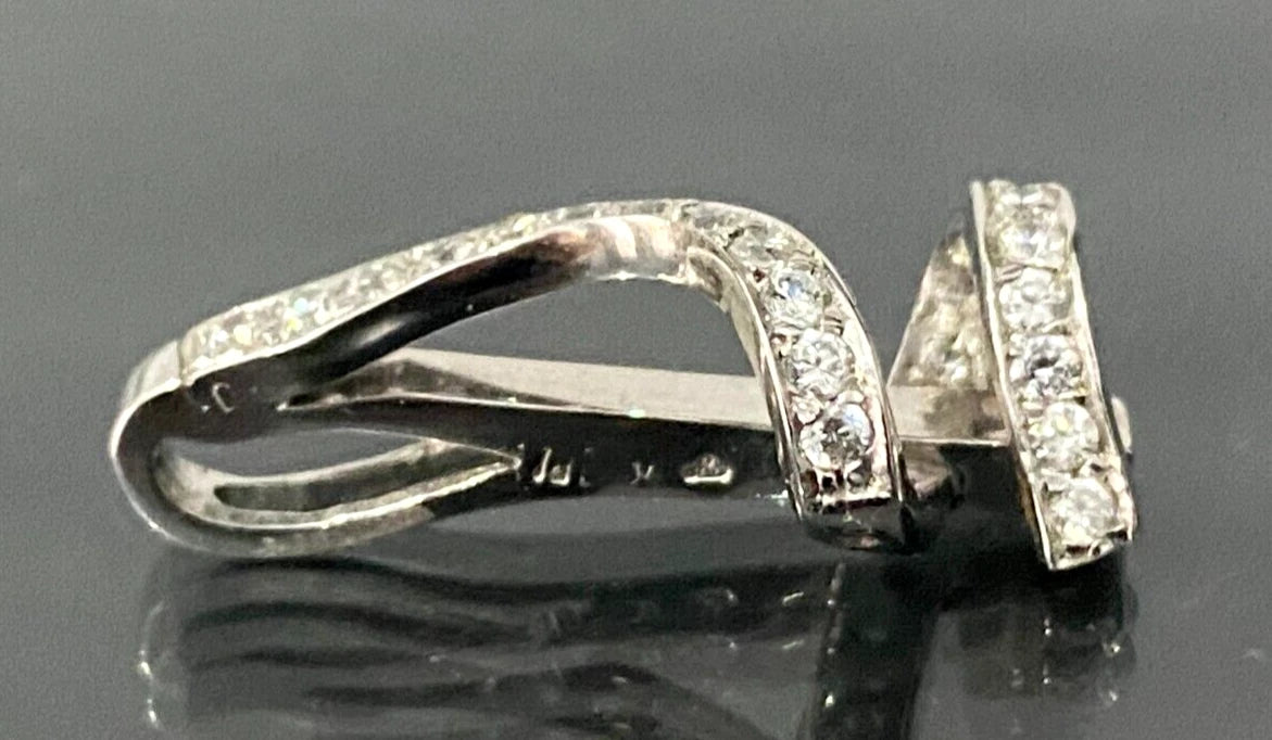 9K White Gold & Cubic Zirconia Swirl Bar Pendant
