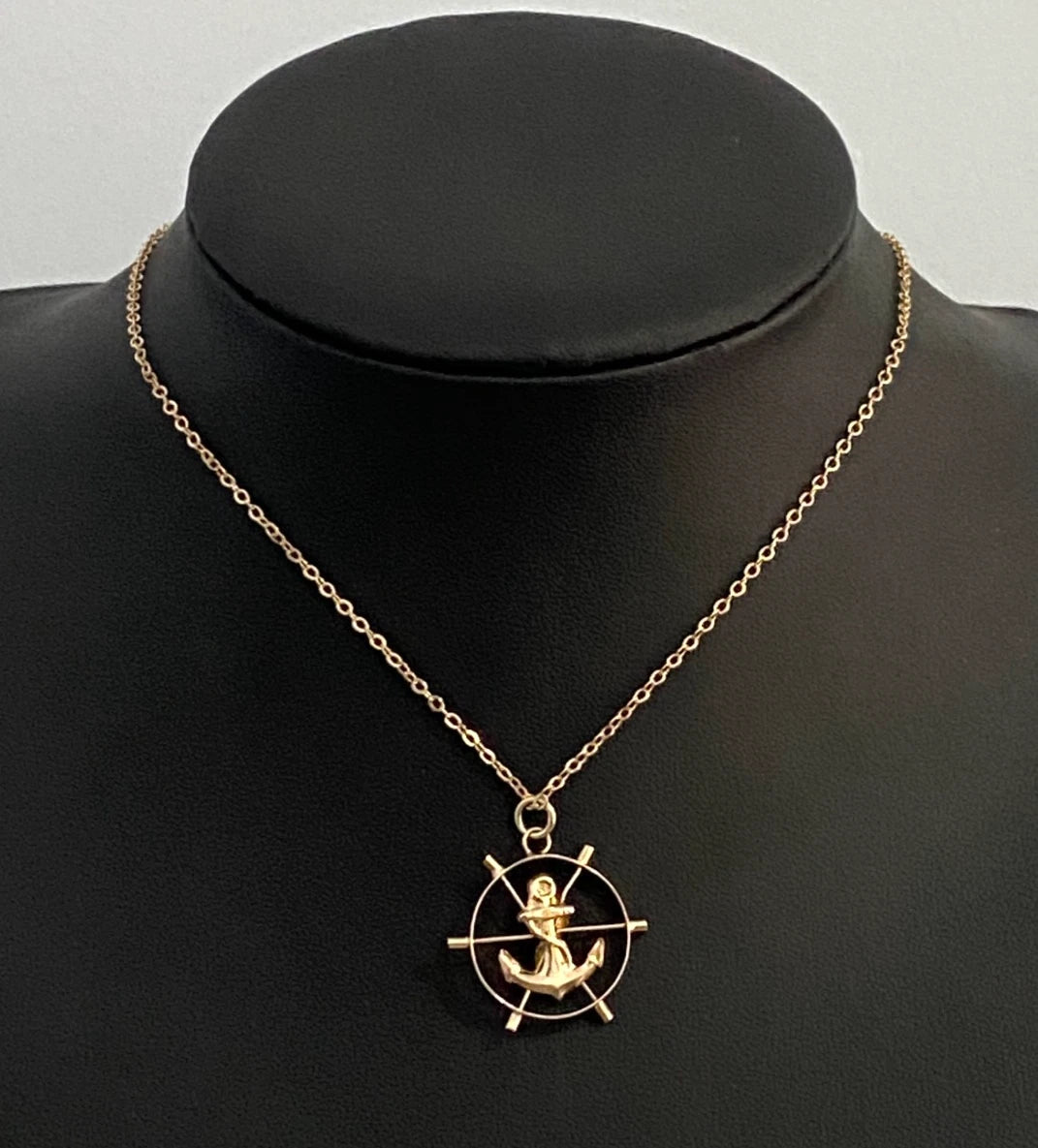 Vintage 14K Yellow Gold Ship's Wheel and Anchor Pendant