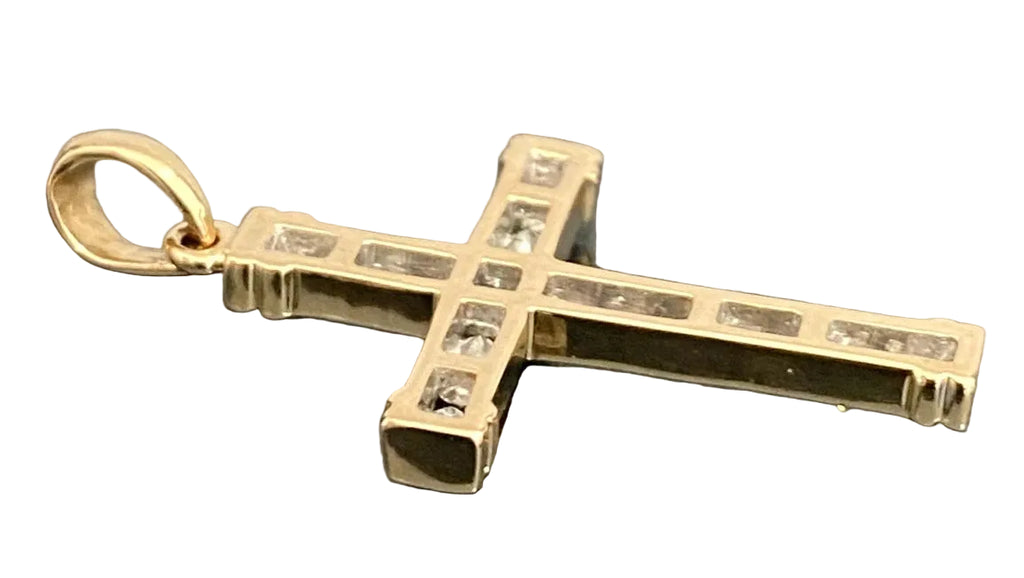 14K Solid Yellow Gold Diamond Cross Pendant – Approx. 0.45CT