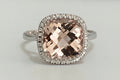 18ct White Gold Morganite & Diamond Halo Ring – Cushion Cut - Size M (US 6.25)