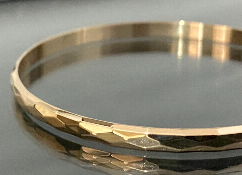 Vintage 14K Rose Gold Faceted Round Bangle 66mm