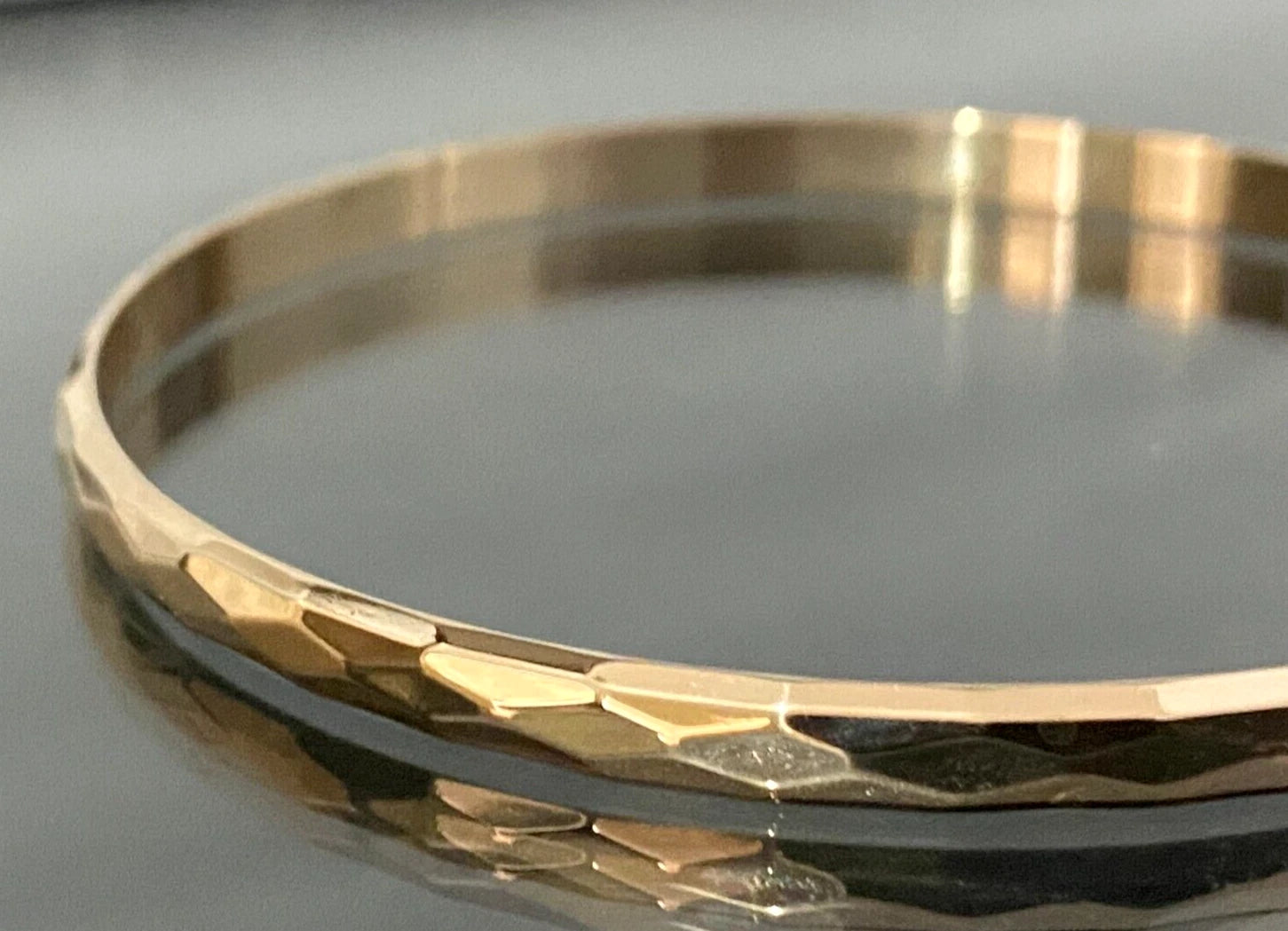 Vintage 14K Rose Gold Faceted Round Bangle 66mm
