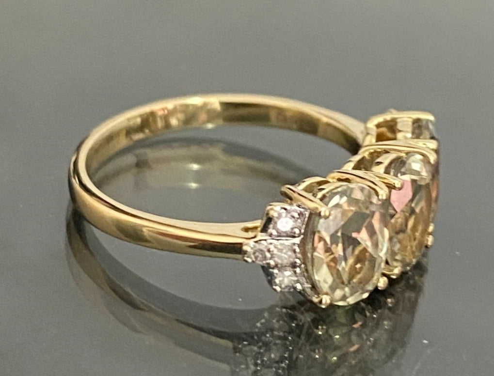 9ct Yellow Gold 2.57ct Csarite & Diamond Three Stone Ring - Size L (US 5.75)