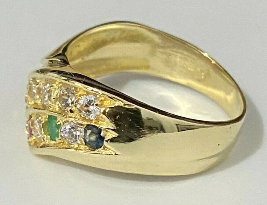 14K Yellow Gold W/ Ruby Sapphire Emerald & CZ Stone Dress Ring Size P - 7 1/2