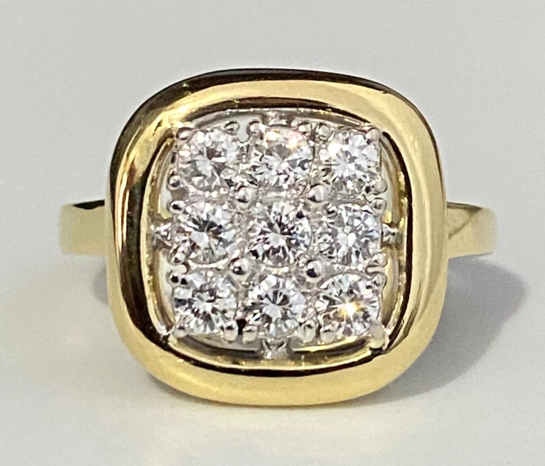 18K Yellow Gold & 0.70CT Diamond Cluster Ring Size Q - 8 1/4