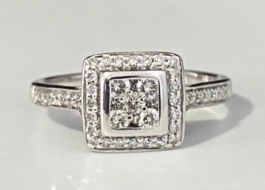 18K White Gold & 0.50CT Diamond Square Engagement Ring Size O - 7 1/4