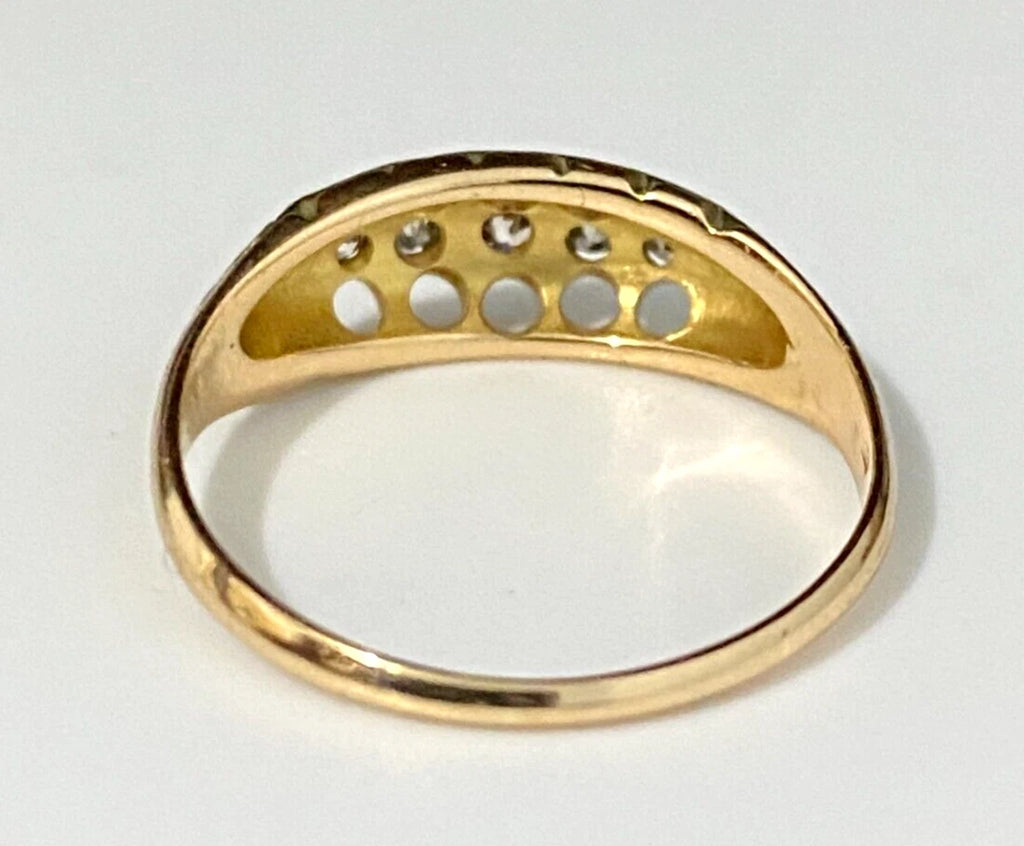 Edwardian 18K Yellow Gold & Old European Cut Diamond Ring Size K 1/2 - 5 3/8