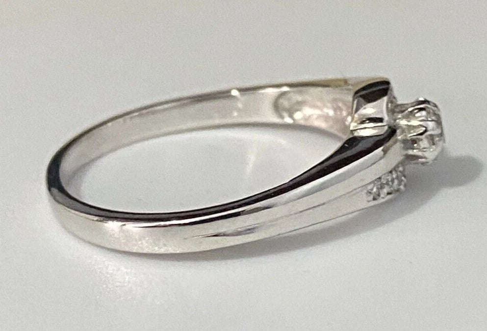 18K White Gold & 0.20CT Diamond Engagement Ring Size P 1/2 - 7 3/4