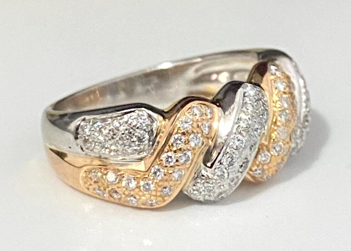 18K Two-Color Gold & 0.65CT Diamond Band Ring Size O 1/2 - 7 1/4
