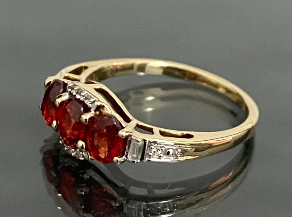 9ct Yellow Gold Natural Ruby Three Stone Ring Size L (US 5.75) Fine Jewellery
