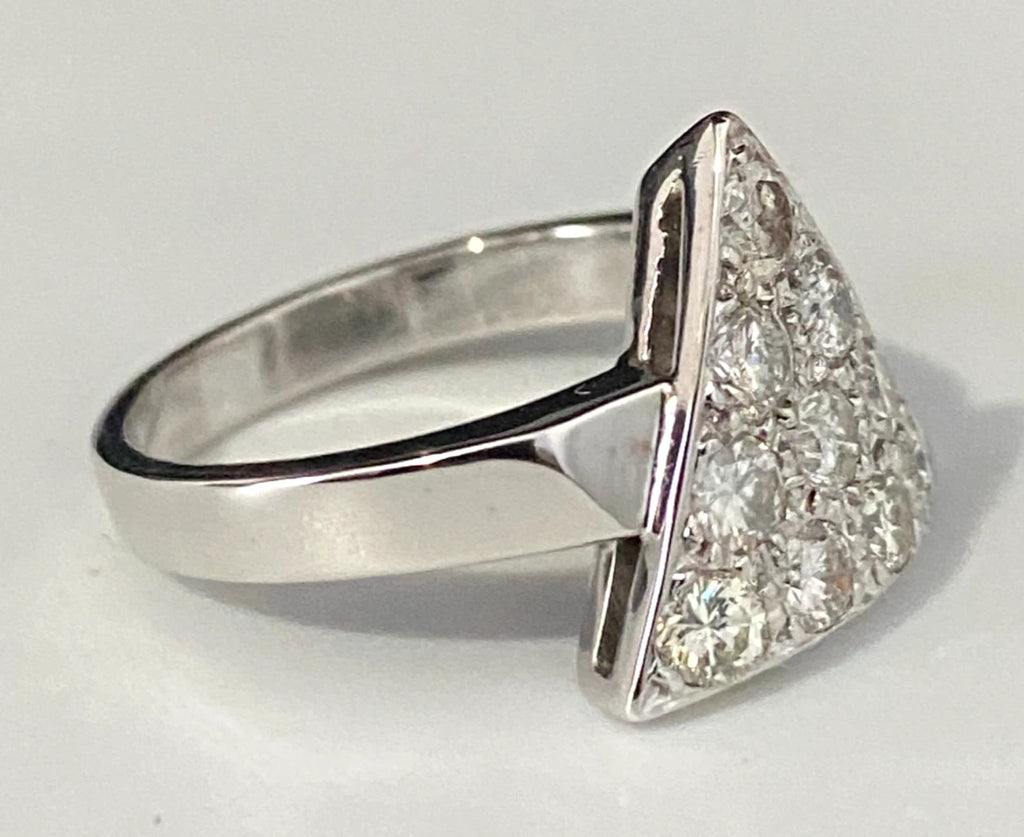 18K White Gold & 0.75CT Diamond Triangle Ring Size M - 6 1/4